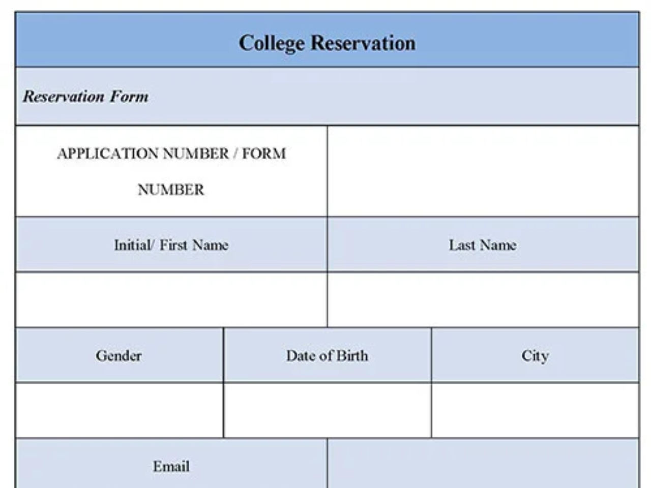 College Reservation Form