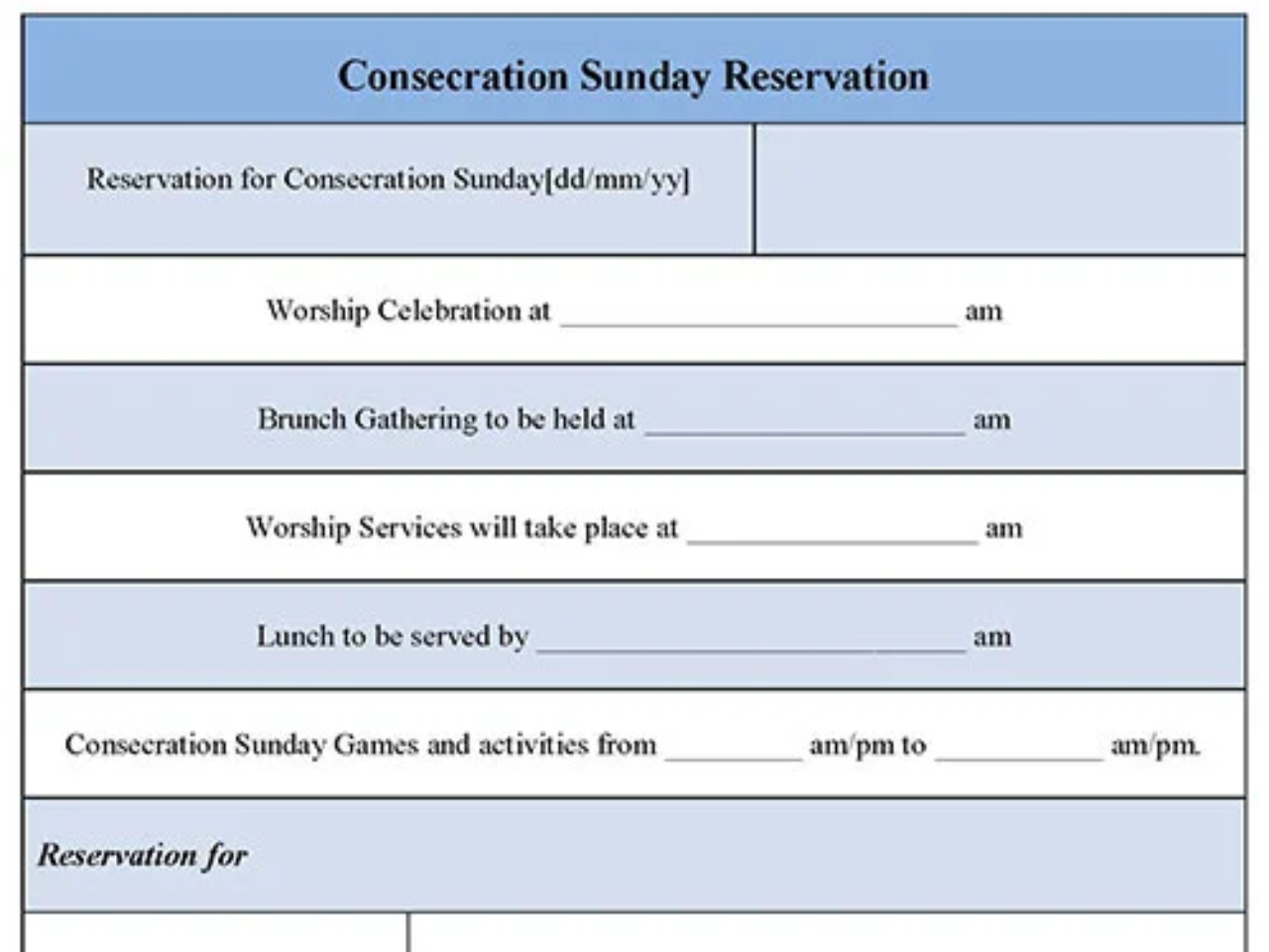 Consecration Sunday Reservation Form