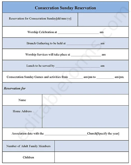 Consecration Sunday Reservation Fillable PDF Template