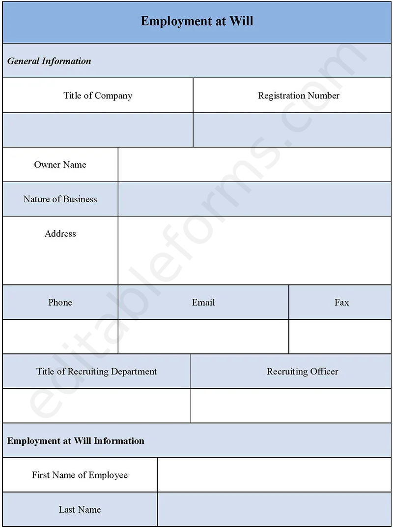 Employment At Will Fillable PDF Template