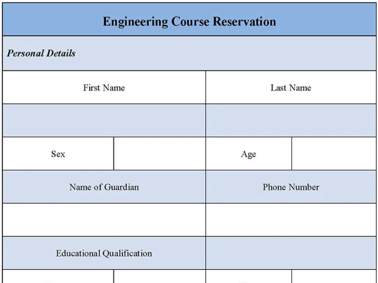 Engineering Course Reservation Form