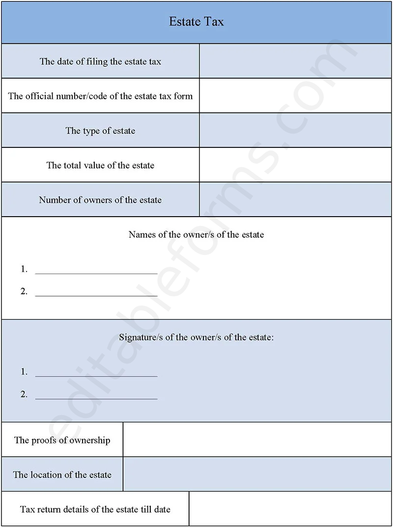 Estate Tax Fillable PDF Template