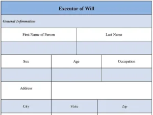 Executor Of Will Fillable PDF Template