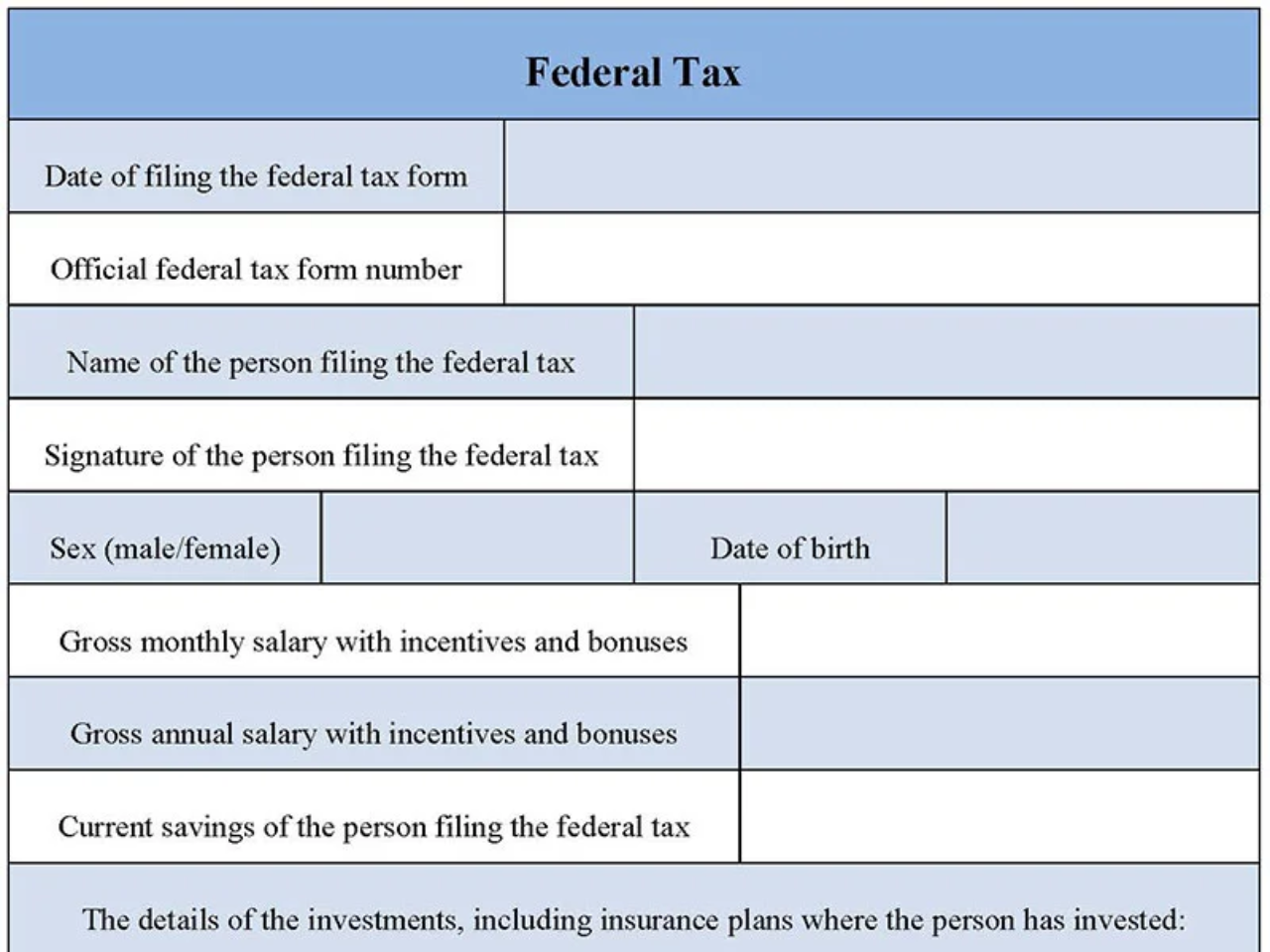 Federal Tax Fillable PDF Template