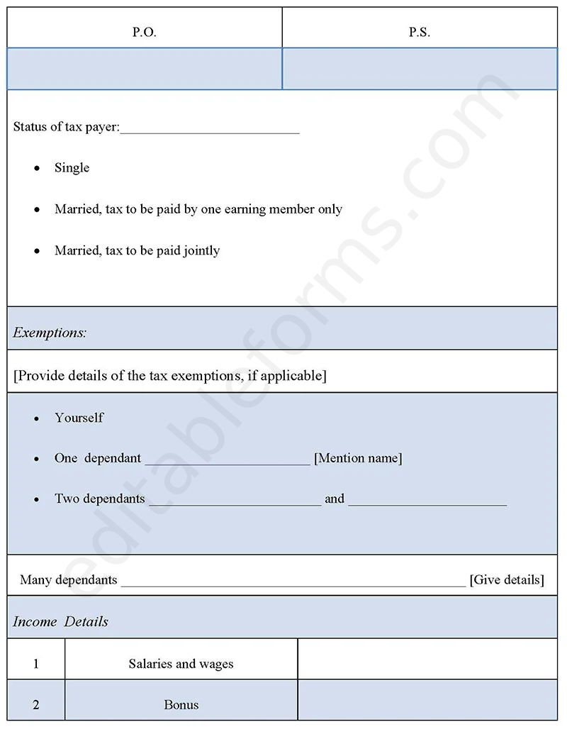 Free Tax Fillable PDF Template