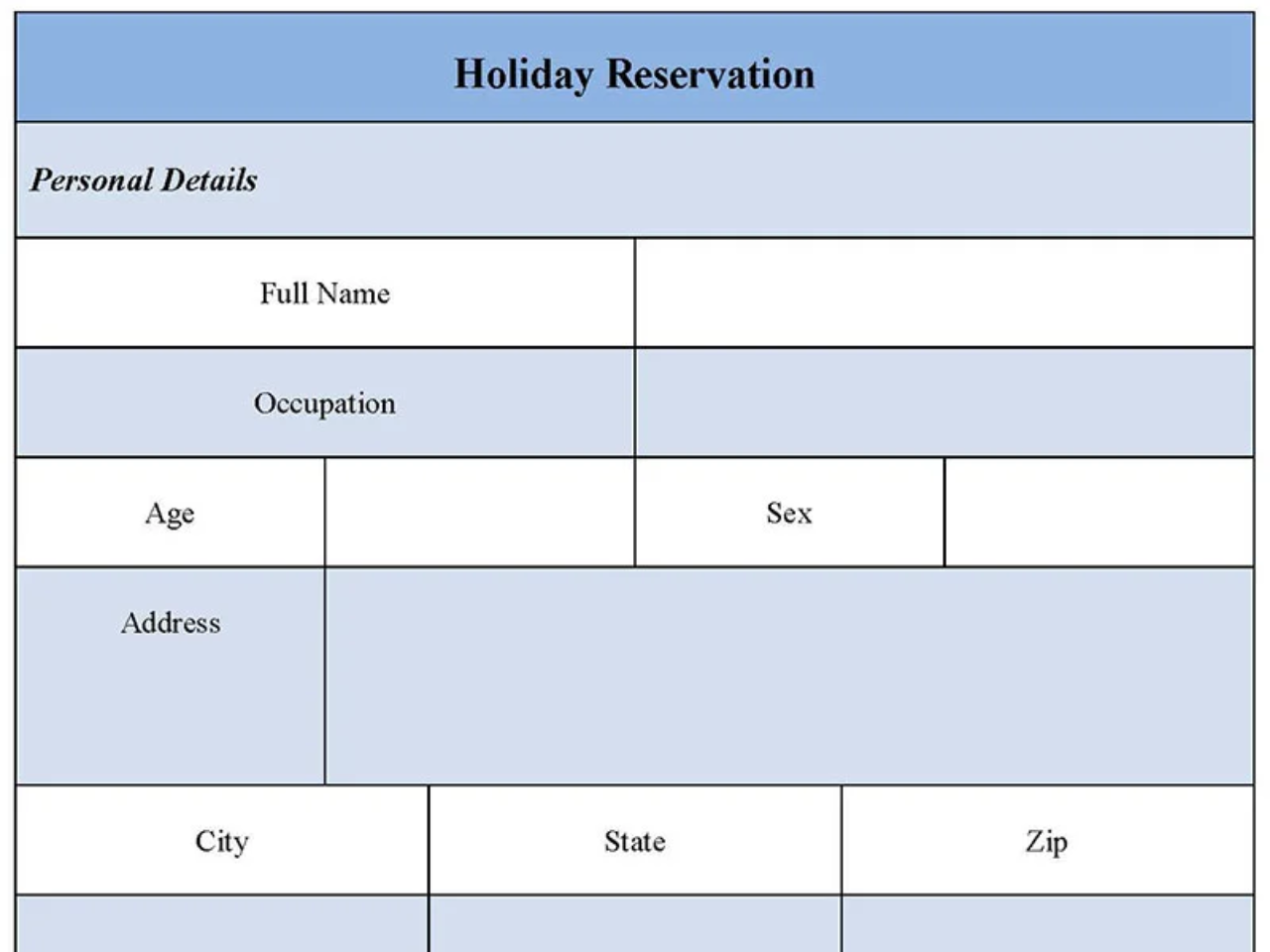 Holiday Reservation Form