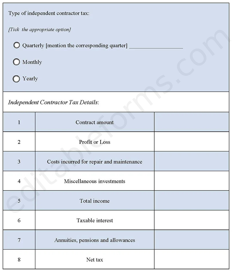 Independent Contractor Tax Fillable PDF Template