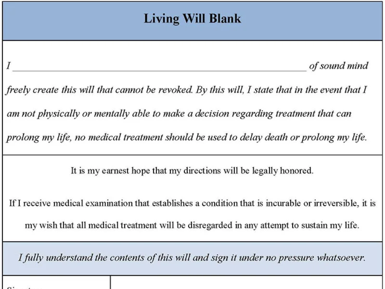 Living Will Blank Form
