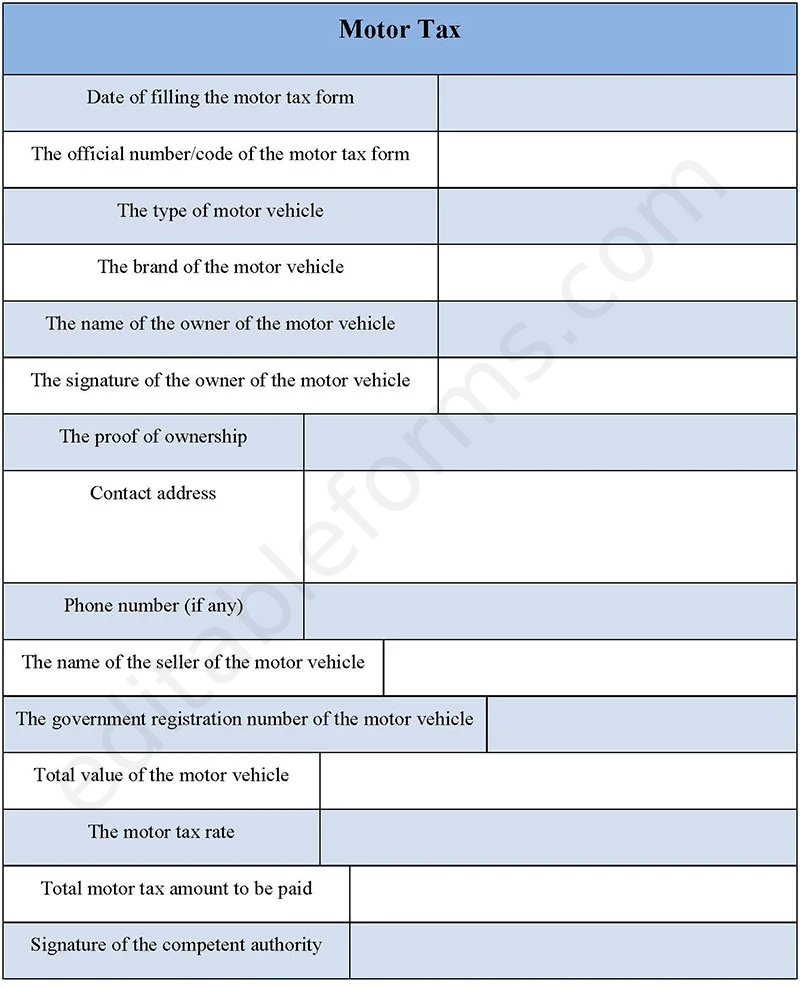 Motor Tax Fillable PDF Template