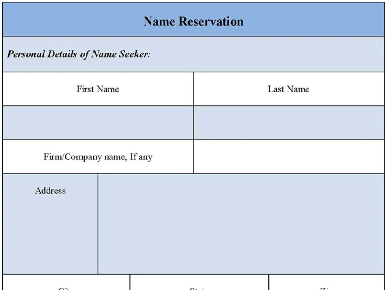 Name Reservation Form