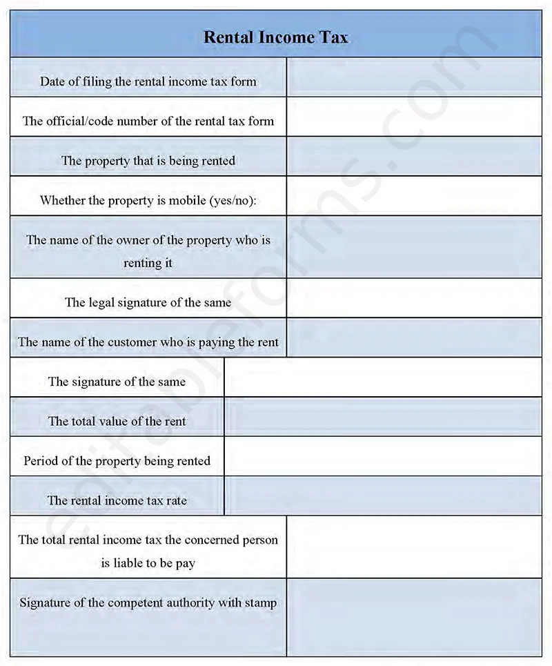 Rental Income Tax Fillable PDF Template