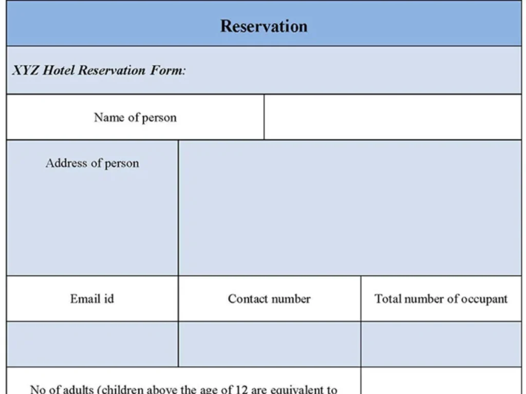 Reservation Fillable PDF Template