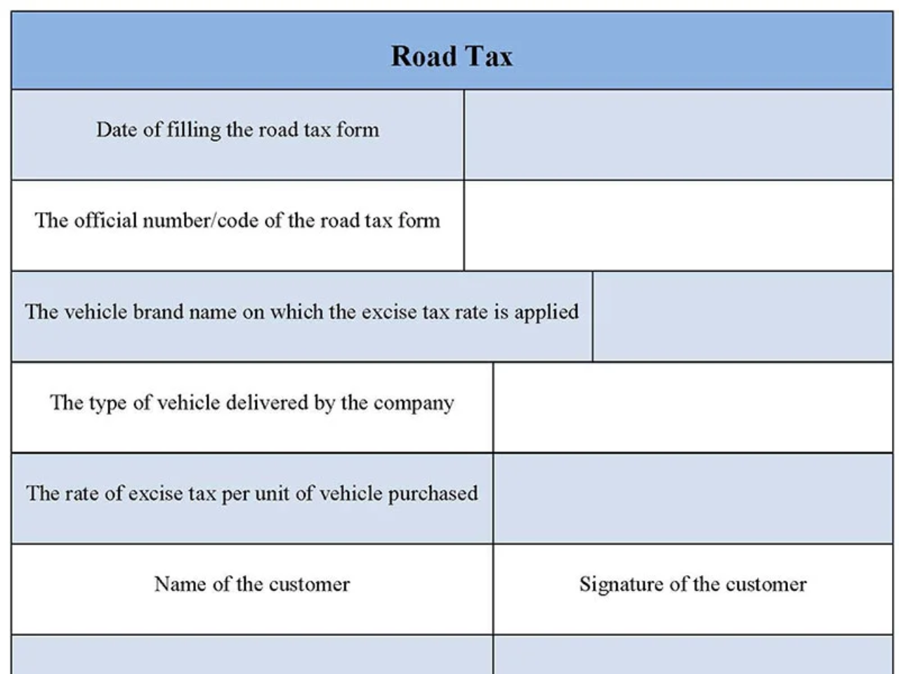 Road Tax Form