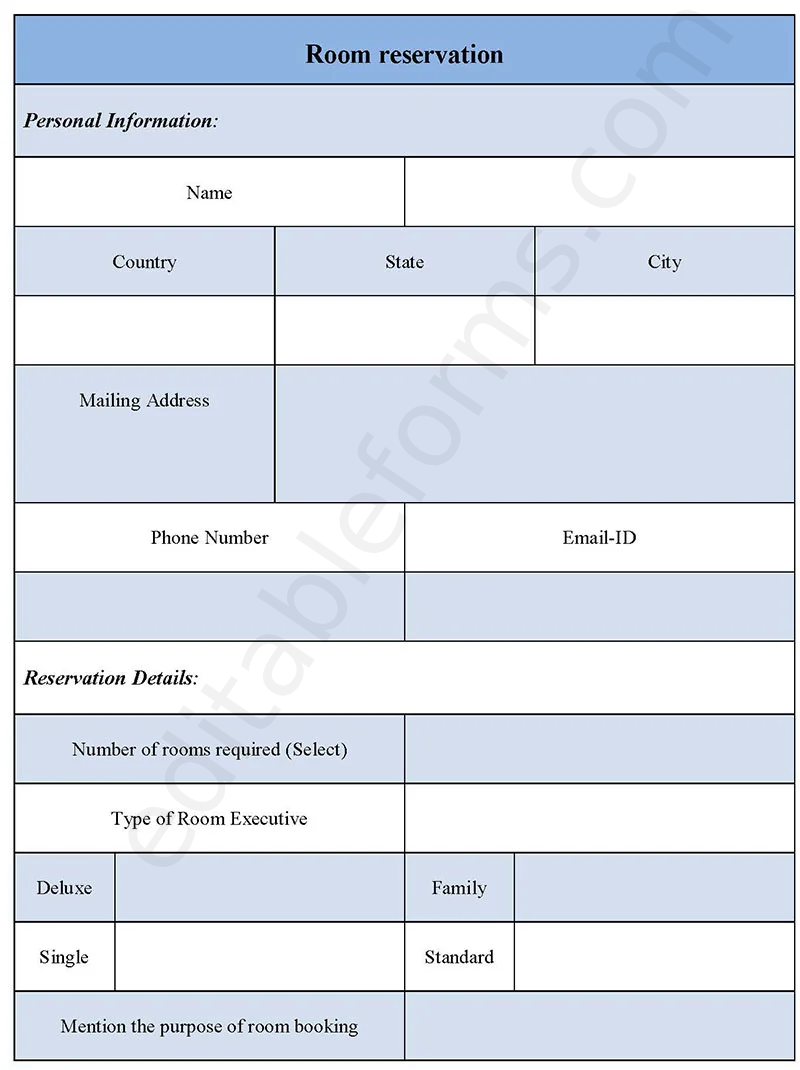Room Reservation Fillable PDF Template