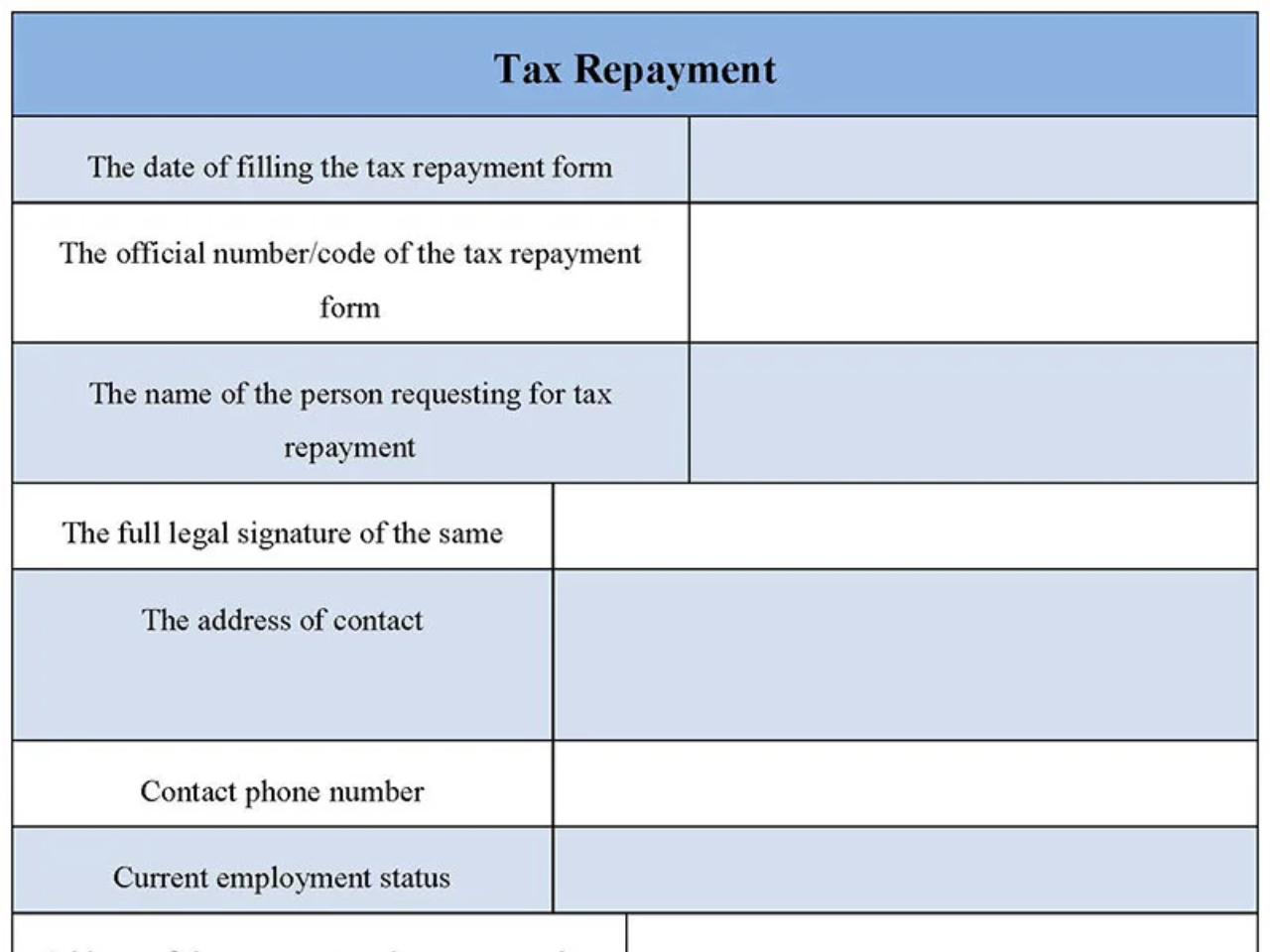 Tax Repayment Form