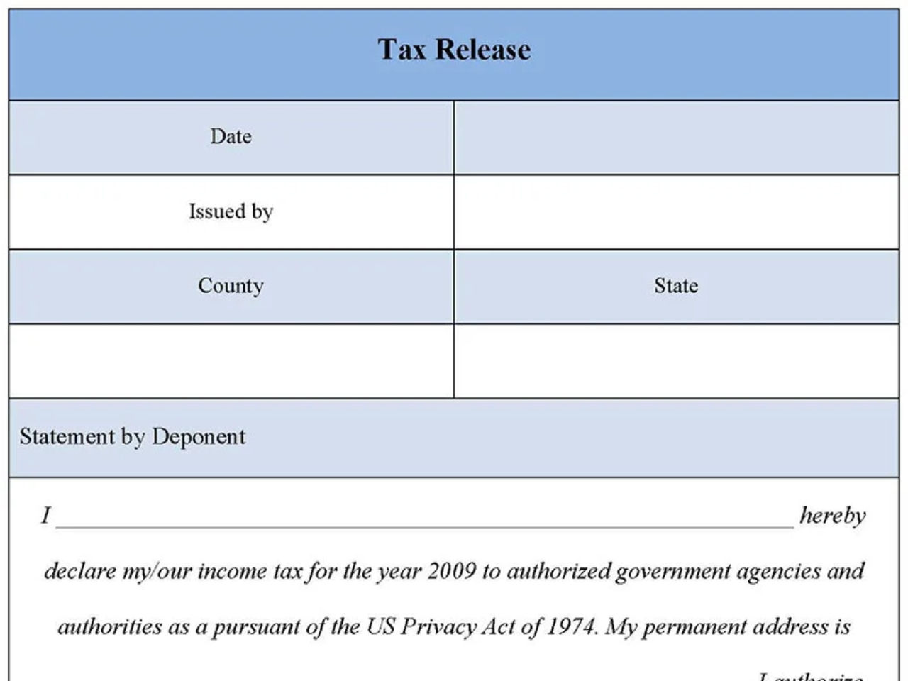 Tax Release Form Editable PDF Forms