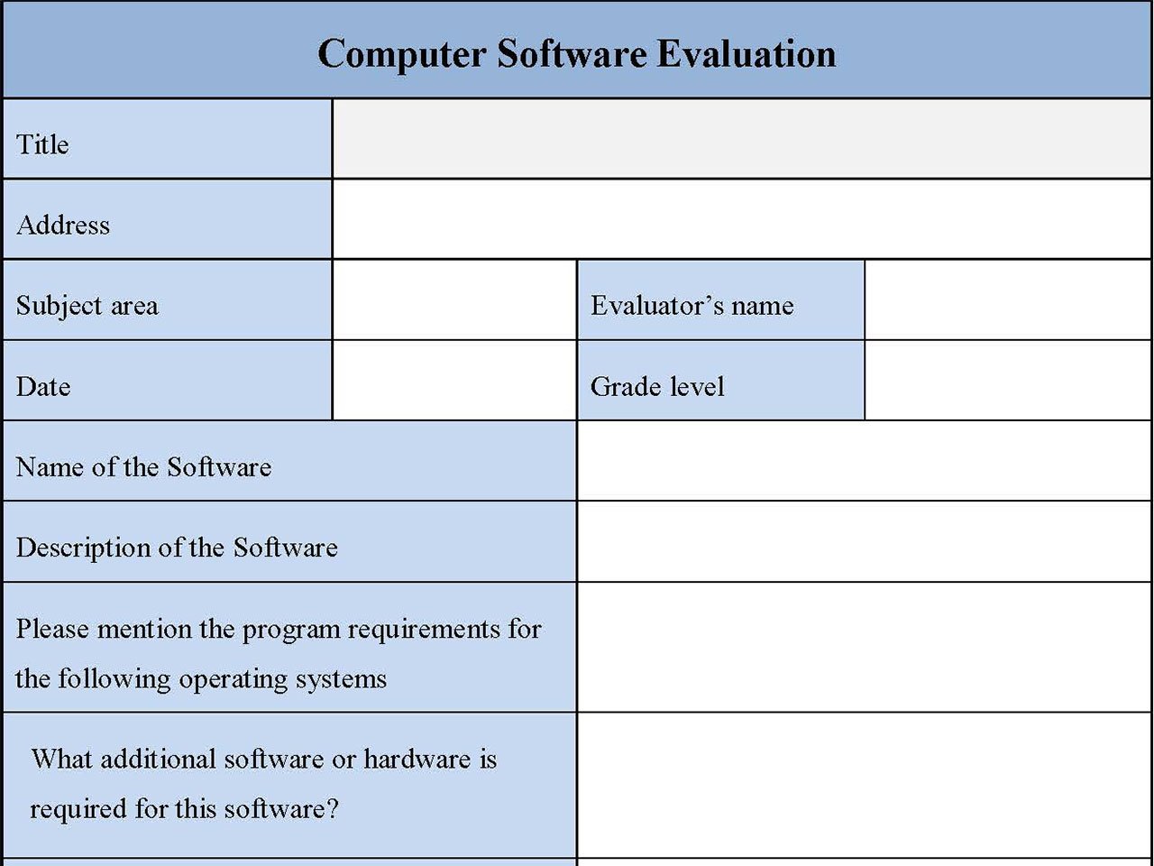 Computer Software Evaluation Form
