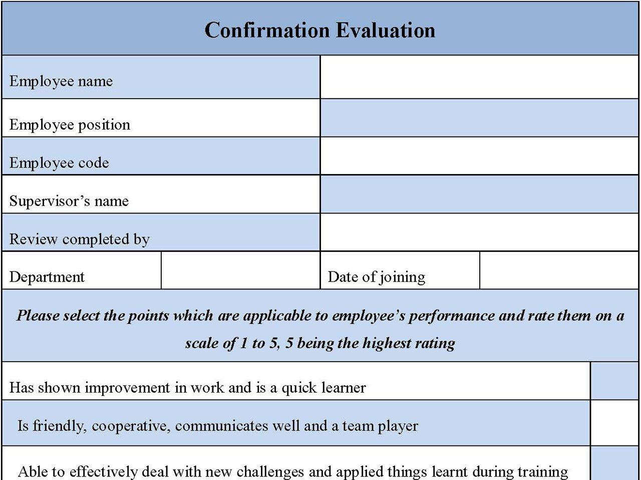 Confirmation Evaluation Form