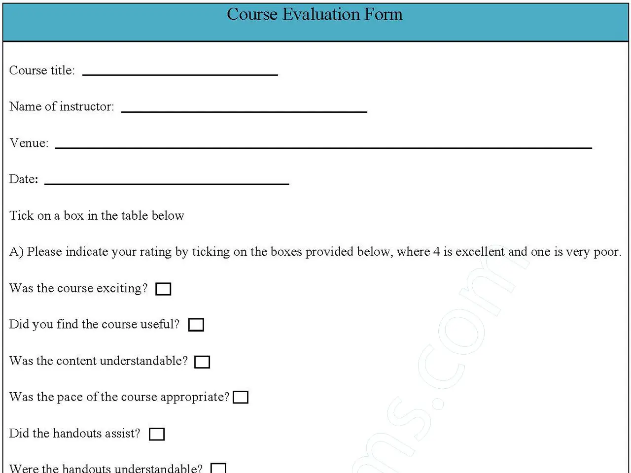 Course Evaluation Fillable PDF Form Course Evaluation Fillable PDF Form