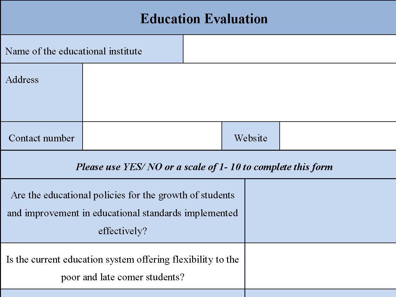 Education Evaluation Form