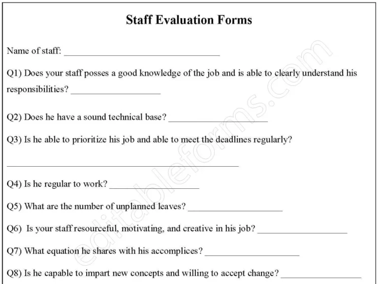 Staff Evaluation Fillable PDF Form