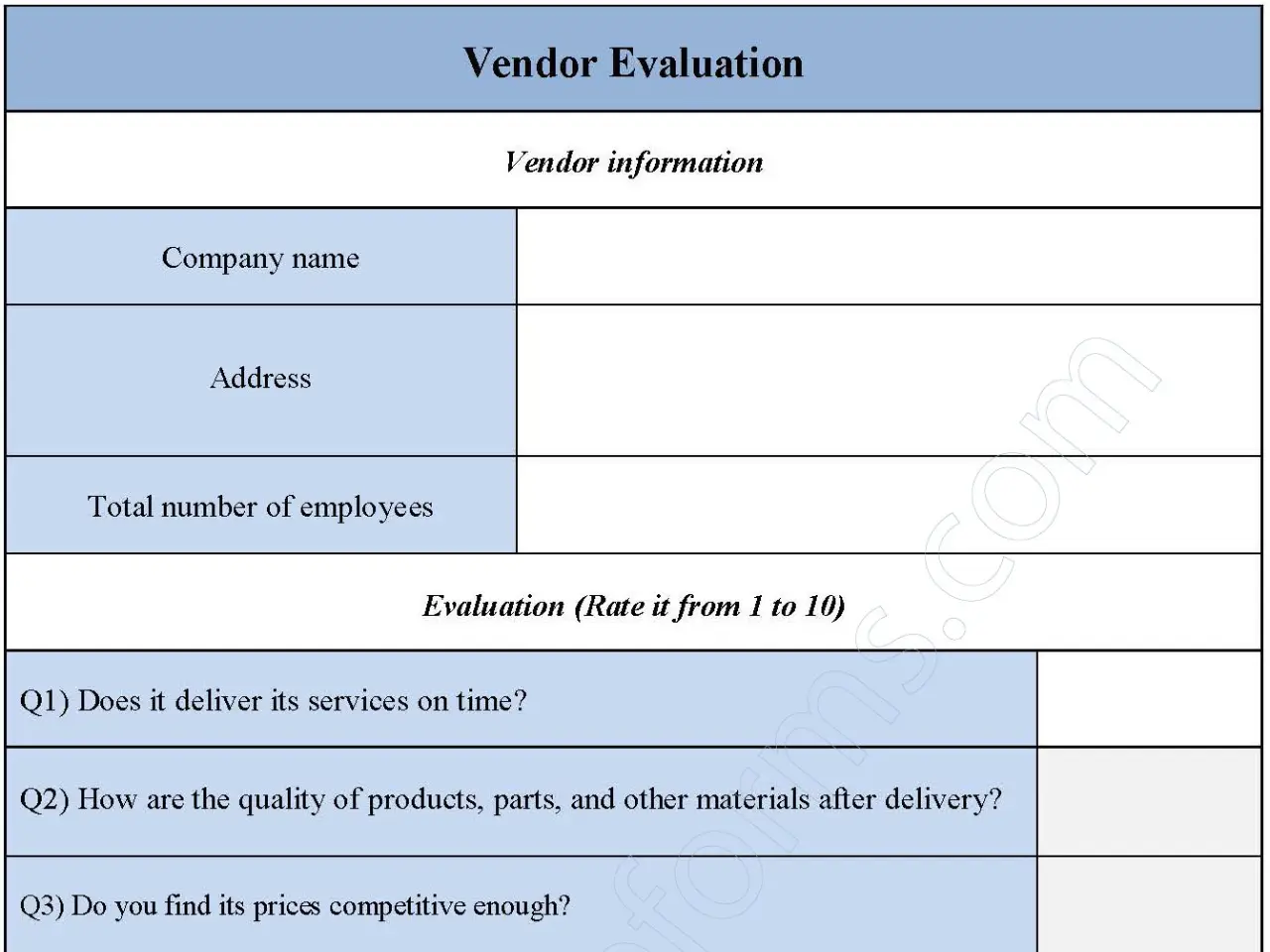 Vendor Evaluation Fillable PDF Form Vendor Evaluation Fillable PDF Form