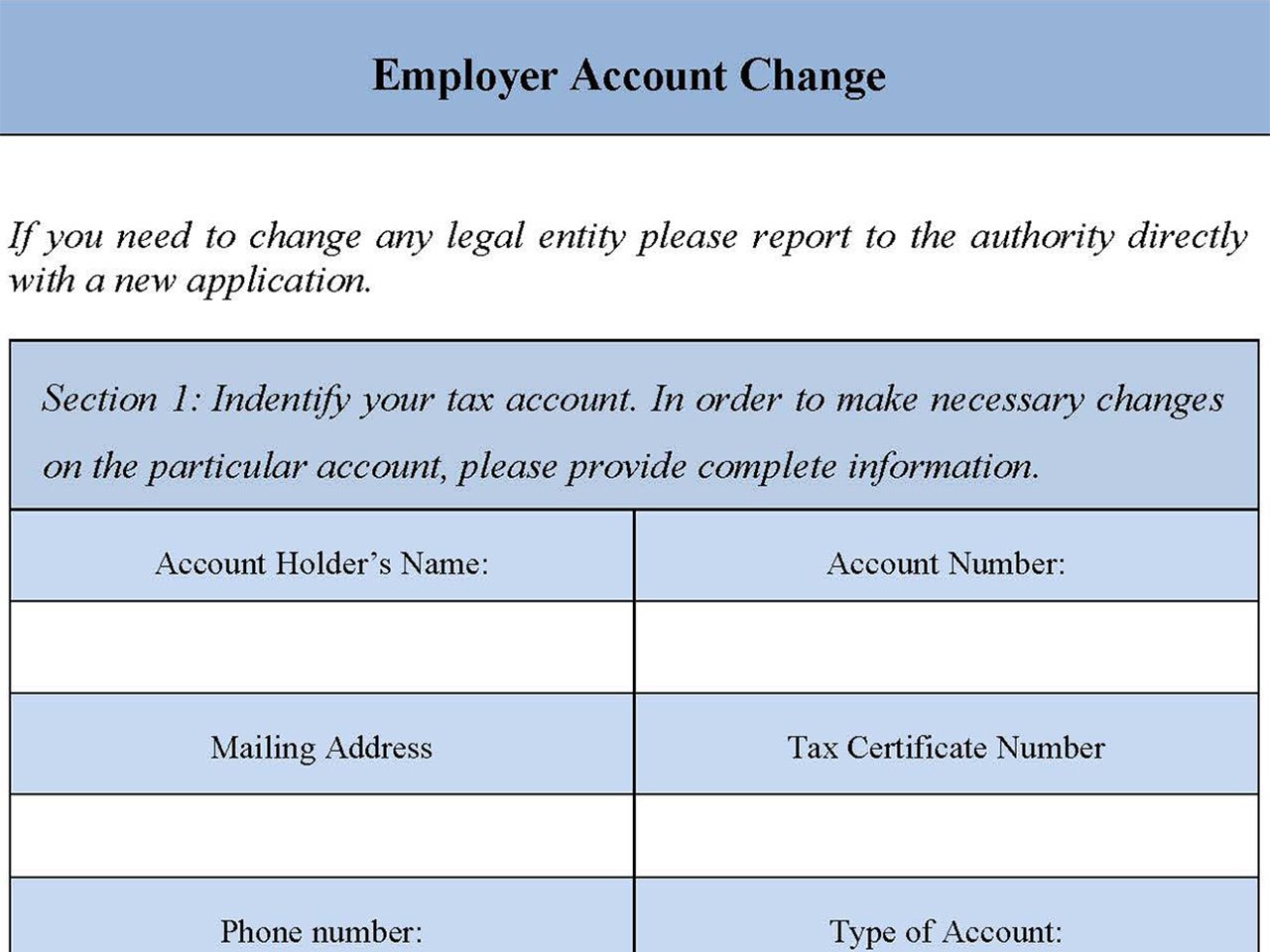 Employer Account Change Form