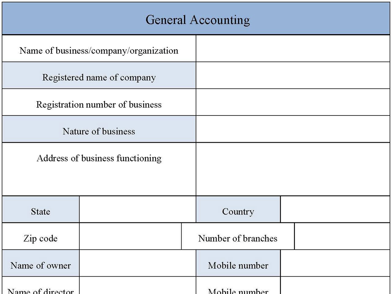 General Accounting Form