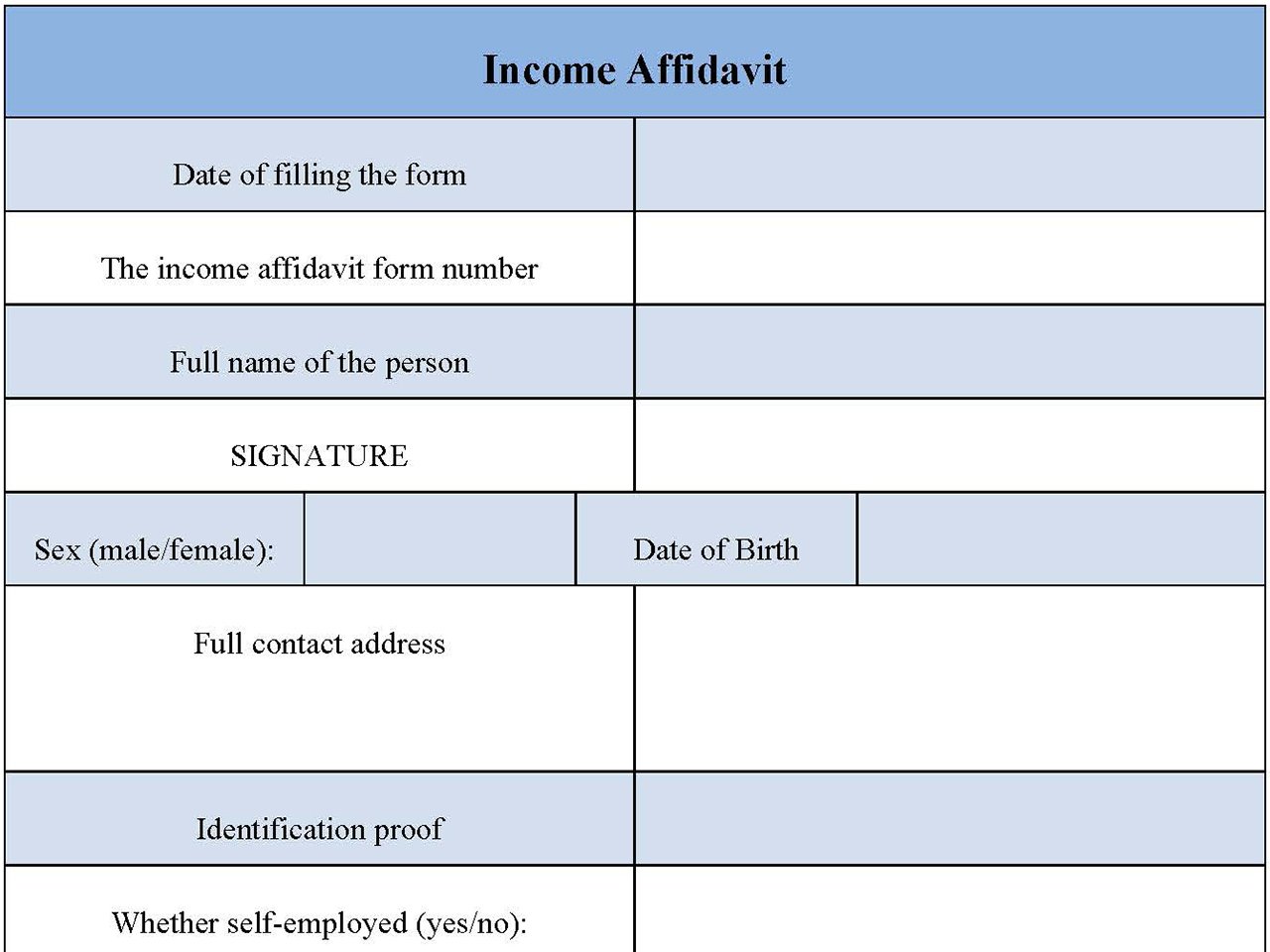 Income Affidavit Form