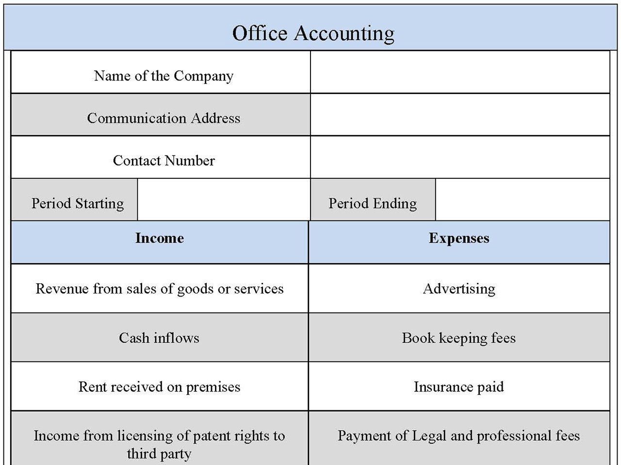 Office Accounting Form