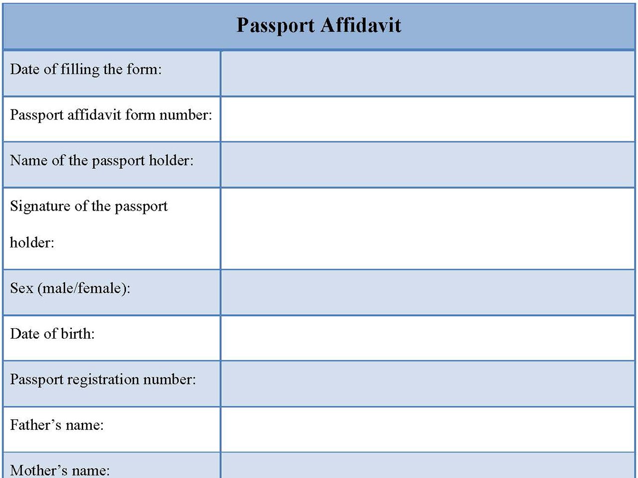 Passport Affidavit Form