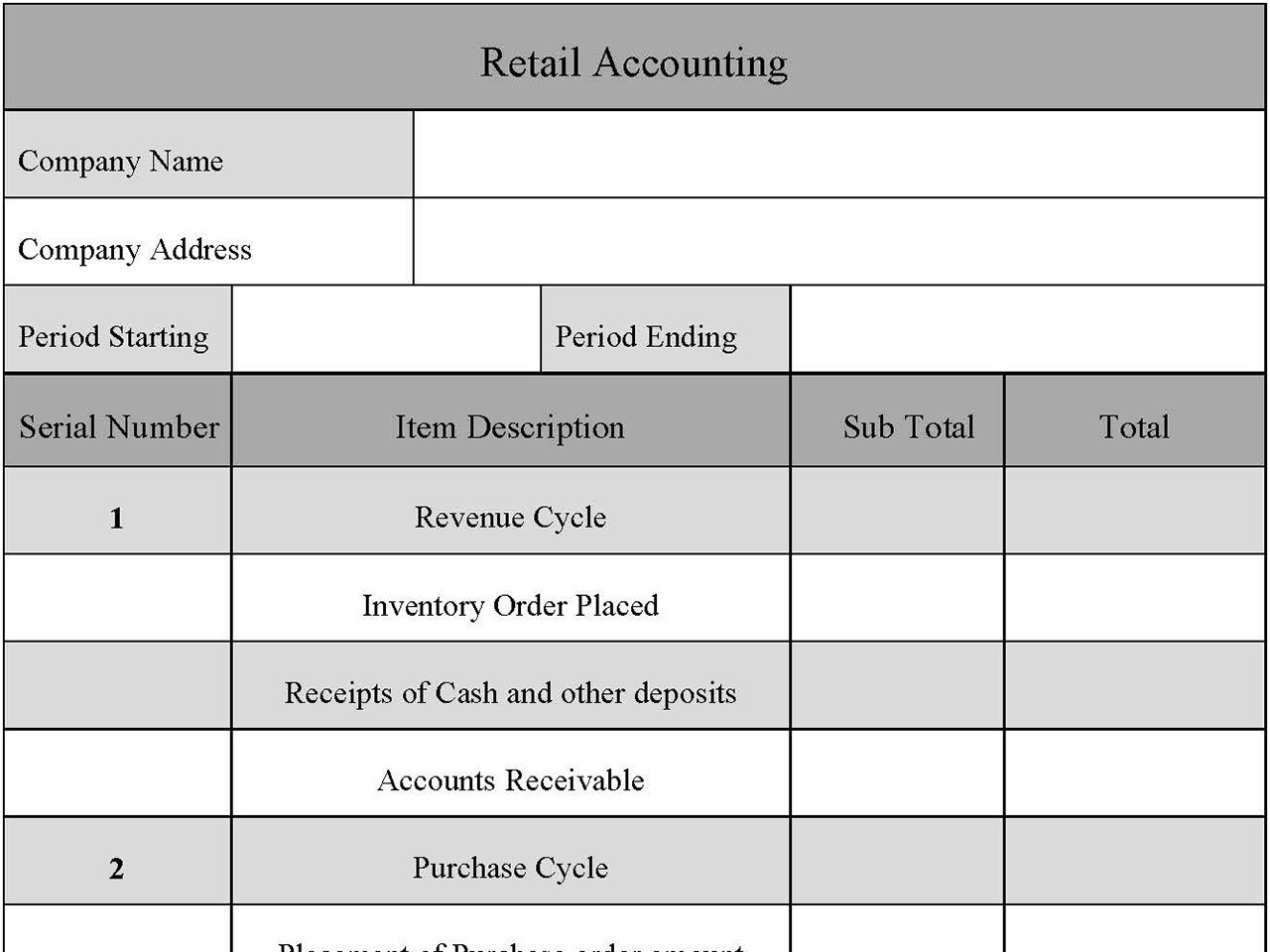 Retail Accounting Form