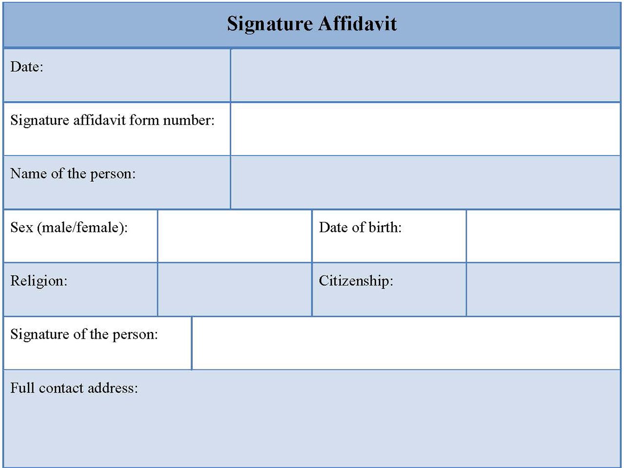 Signature Affidavit Form