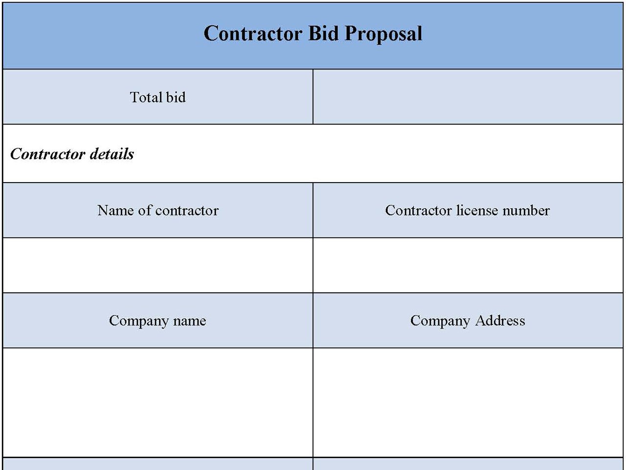 Contractor Bid Proposal Form