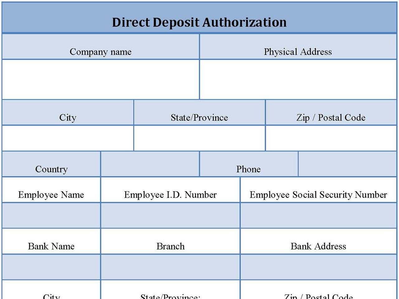 Direct deposit authorization form