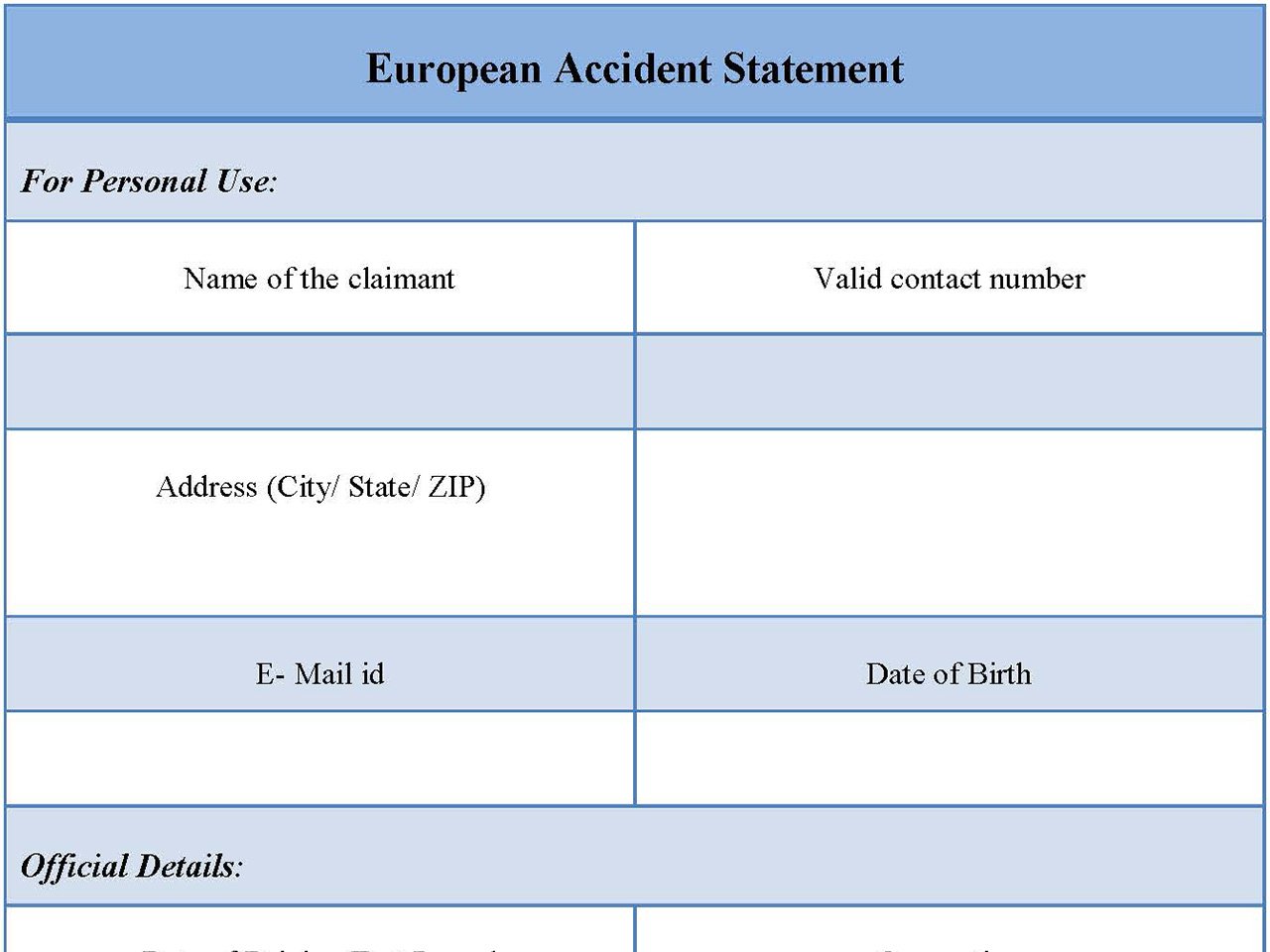 European Accident Statement Form