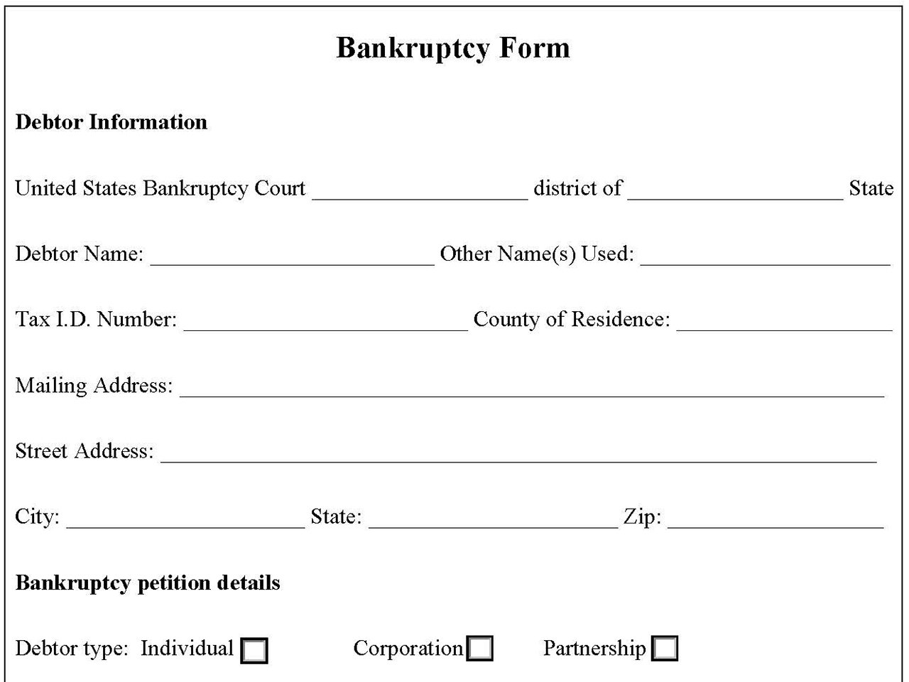 Fillable Bankruptcy Form