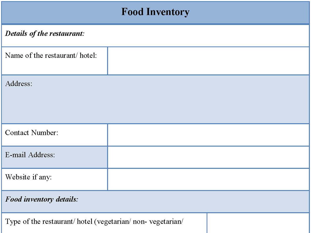Food inventory form