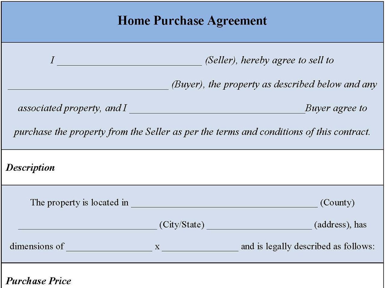 Home Purchase Agreement Form