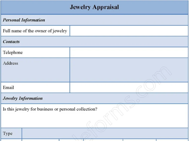 Jewelry Appraisal Form