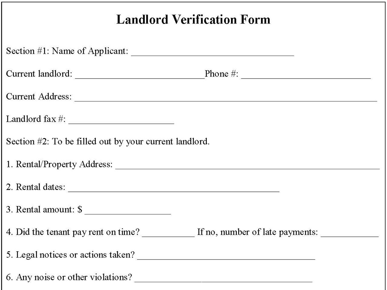 Landlord Verification Form