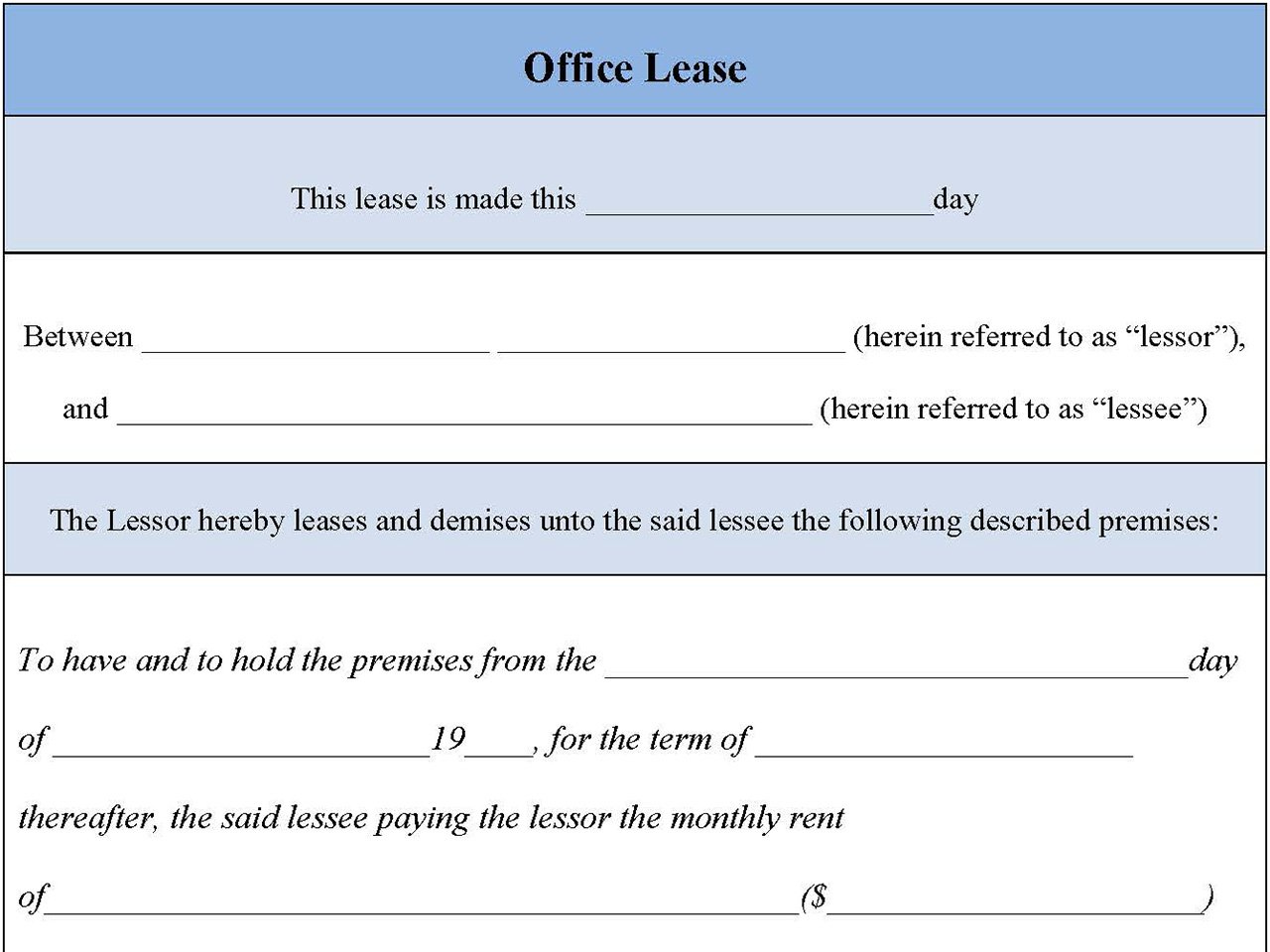 Office Lease Form
