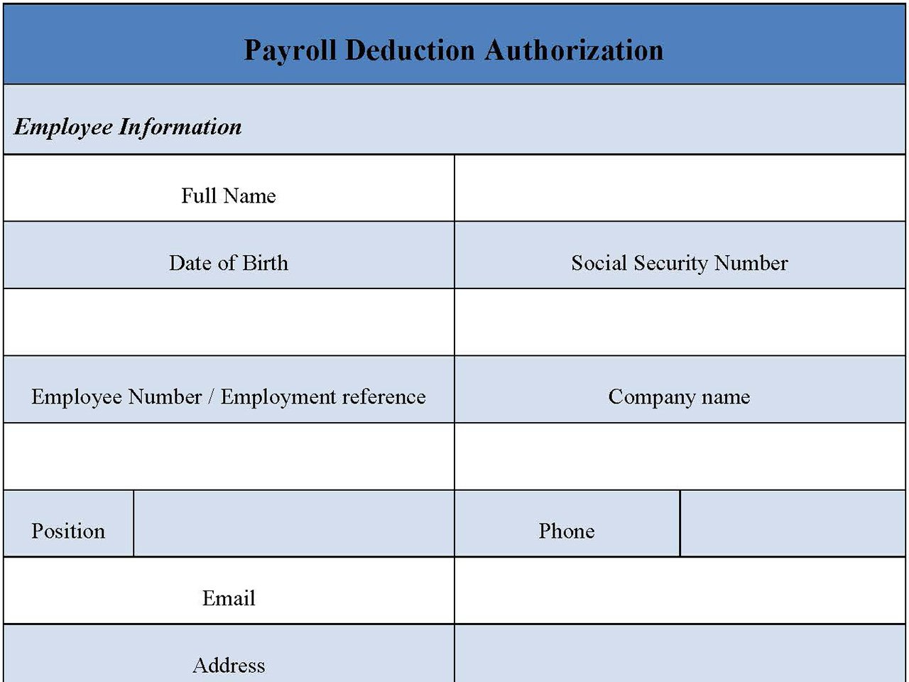 Payroll Deduction Authorization Form