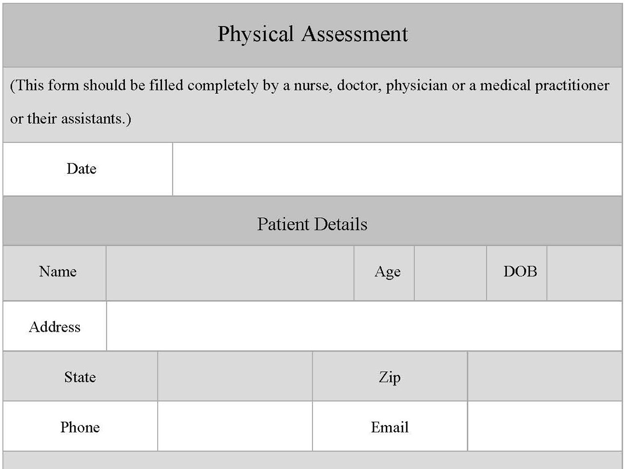 Physical Assessment Form