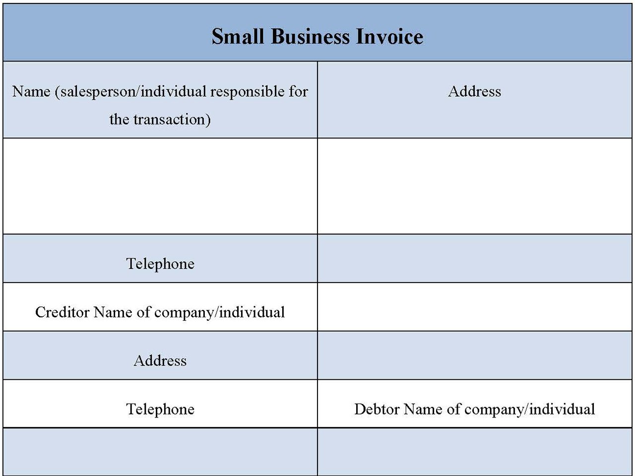 Small Business Invoice form