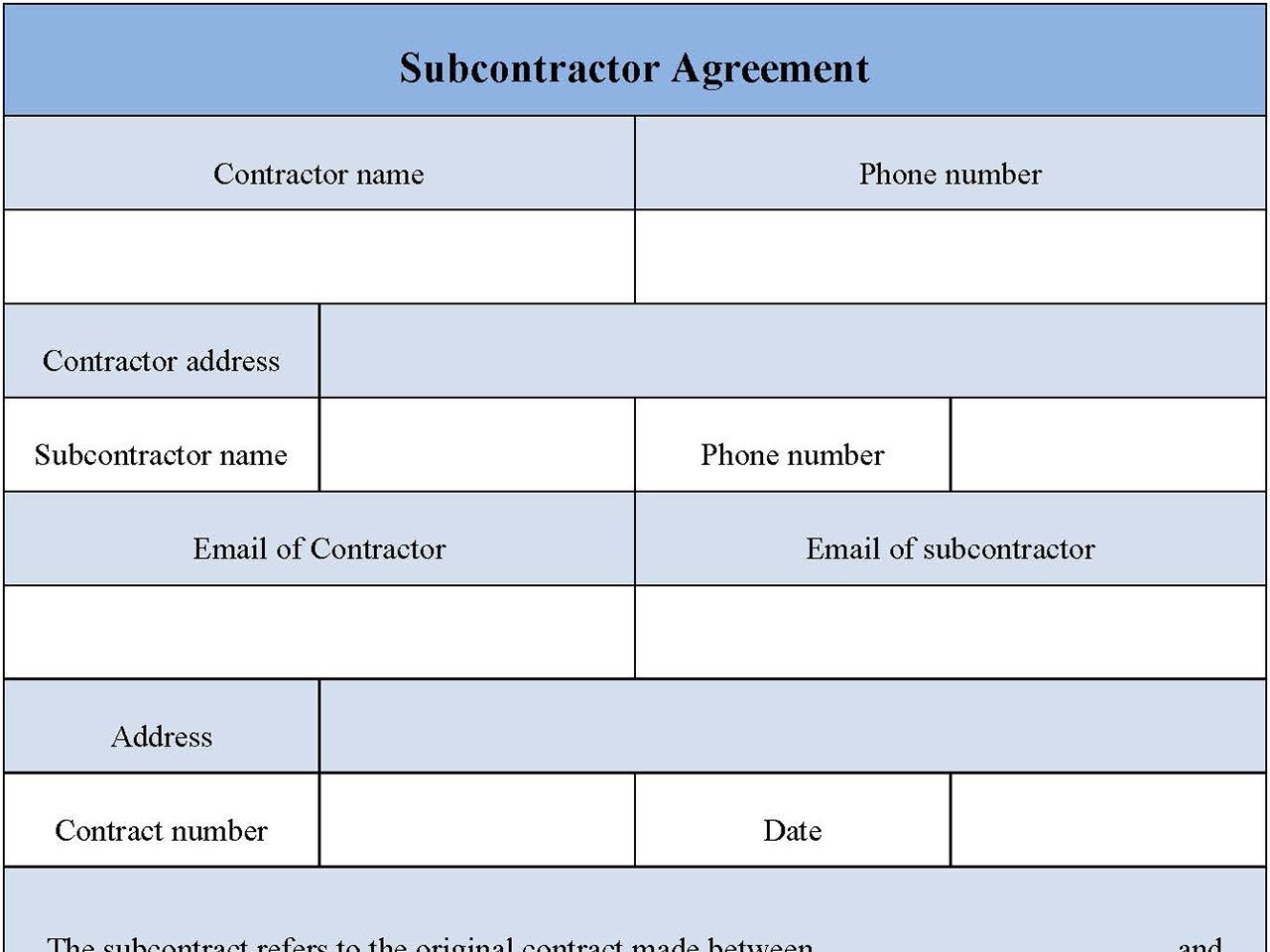 Subcontractor Agreement Form