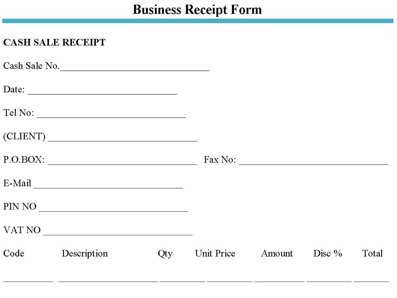 Business Receipt Form