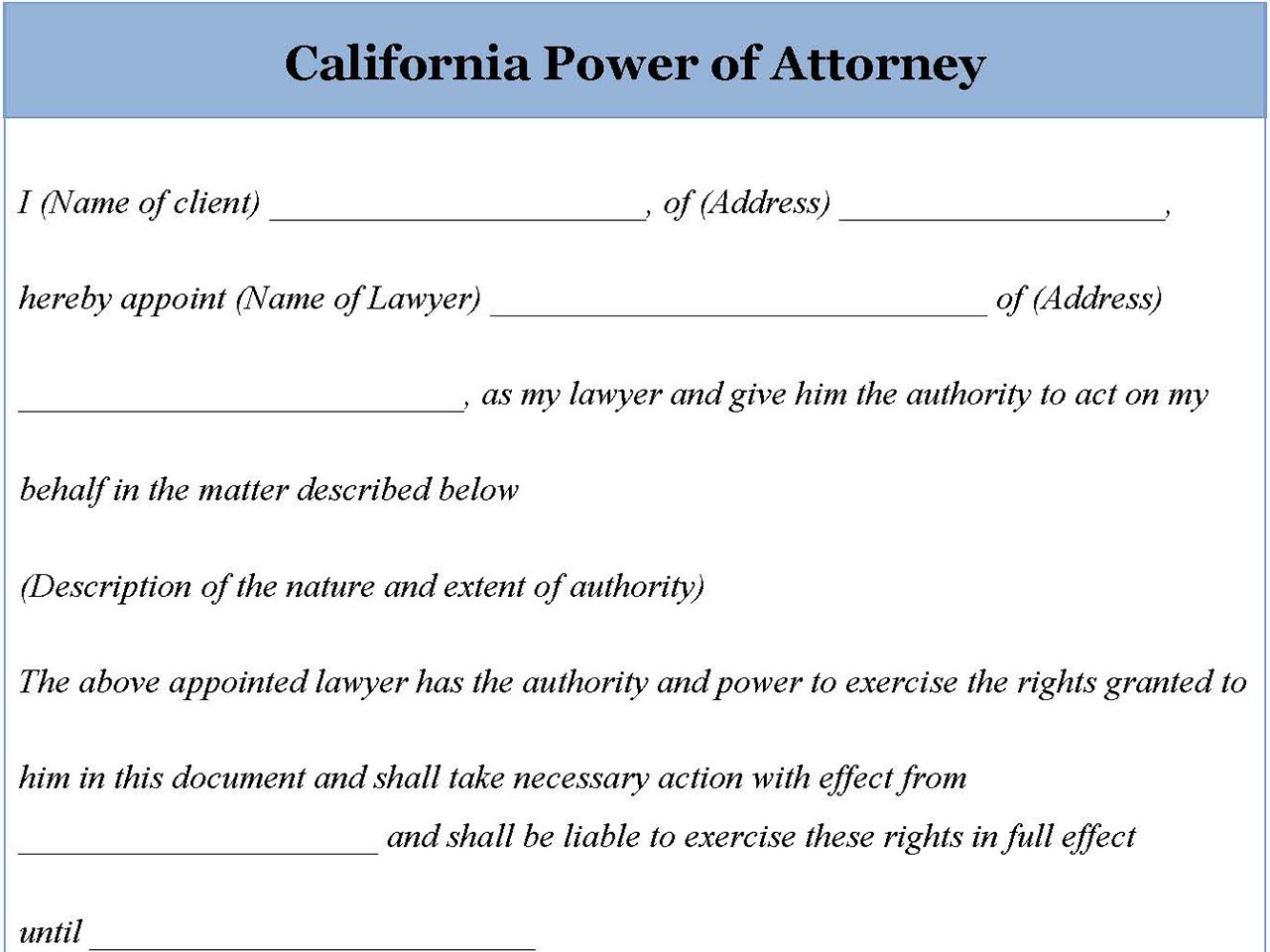 California Power of Attorney Form
