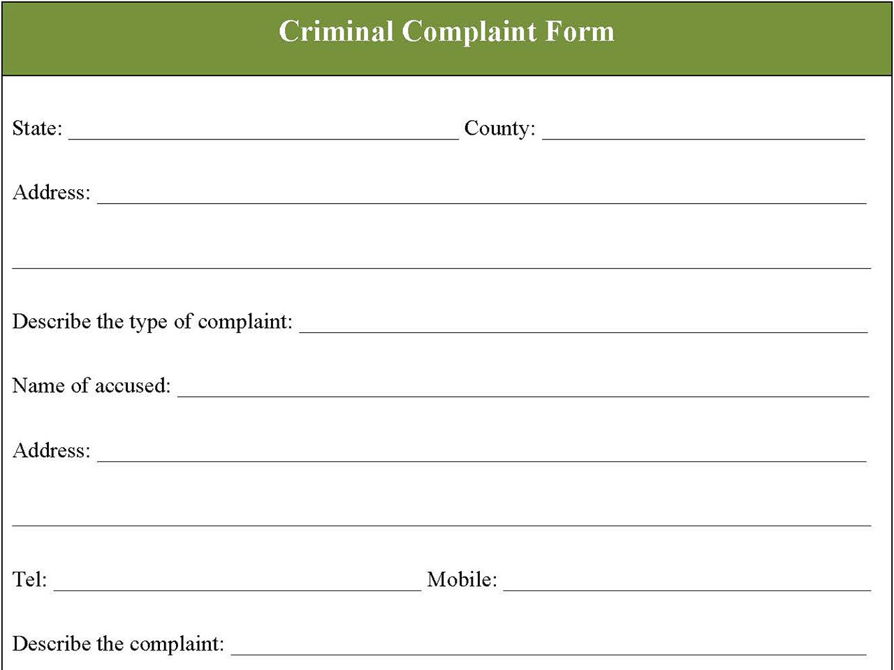 Criminal Complaint Form