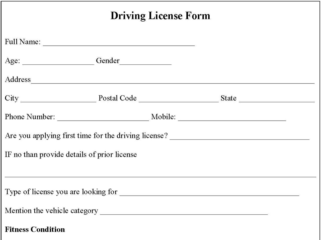 Driving License Form